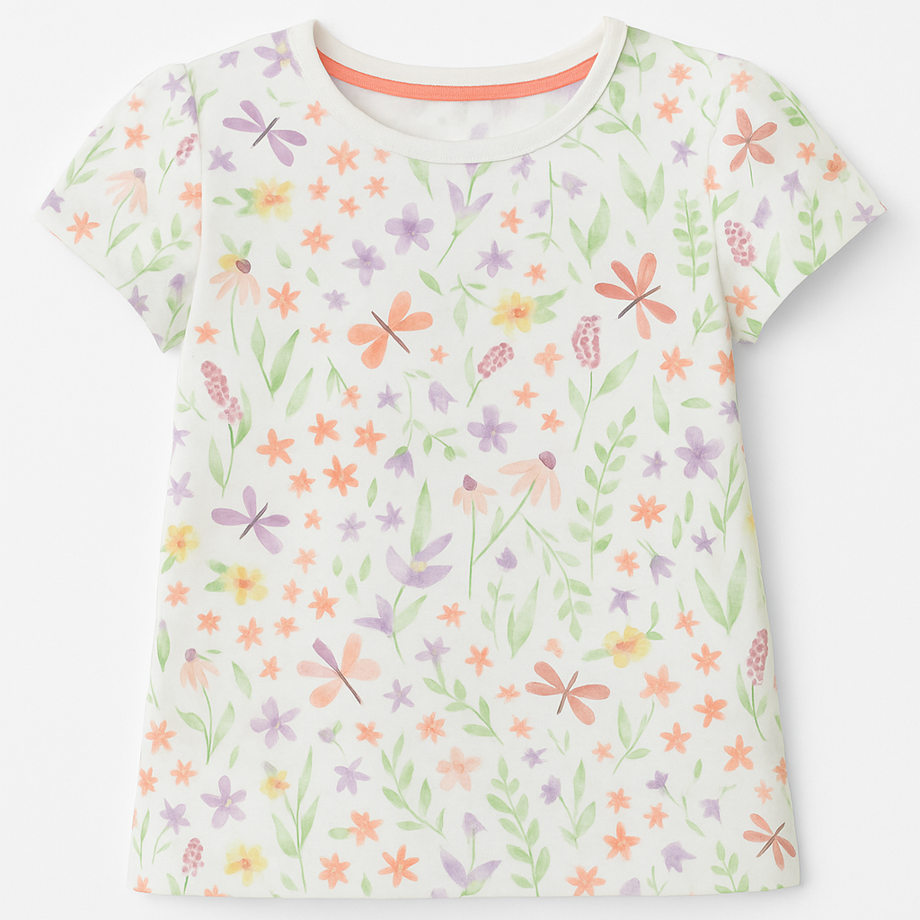 Girls’ Floral Butterfly T-Shirt – Soft Cotton Kids Tee for Spring & Summer
