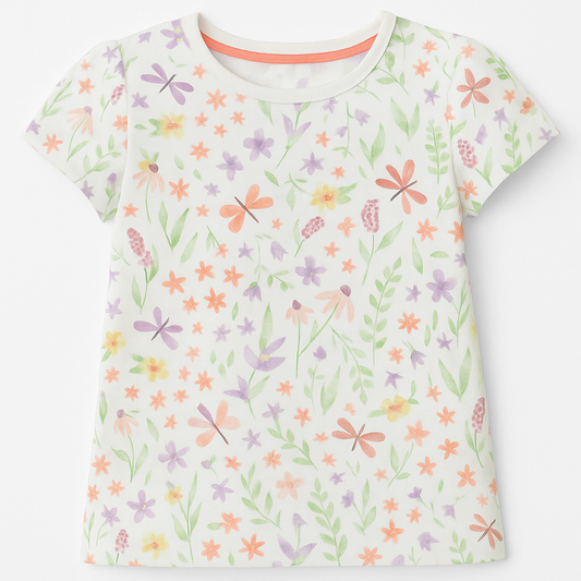Girls’ Floral Butterfly T-Shirt – Soft Cotton Kids Tee for Spring & Summer
