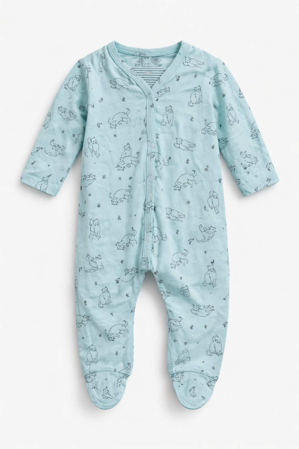 Baby Turquoise Cat Print Footed Sleepsuit | Soft Cotton Baby Onesie