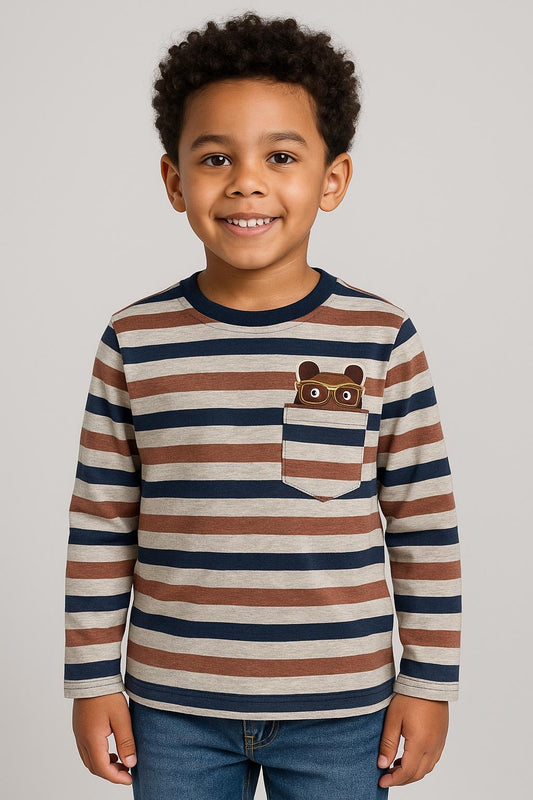 Gee Jay Boys Striped Long Sleeve Tee – Bear in Pocket