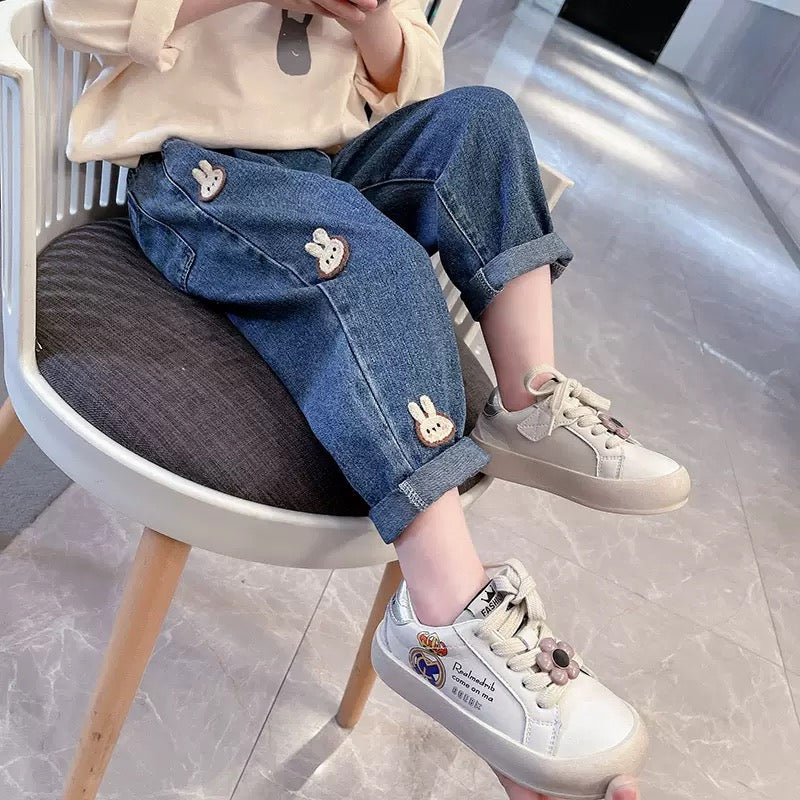 New Spring and Autumn Girls' Jeans Wide Leg Style Fashionable Trousers Loose Casual Pants Bottoms Denim Joggers
