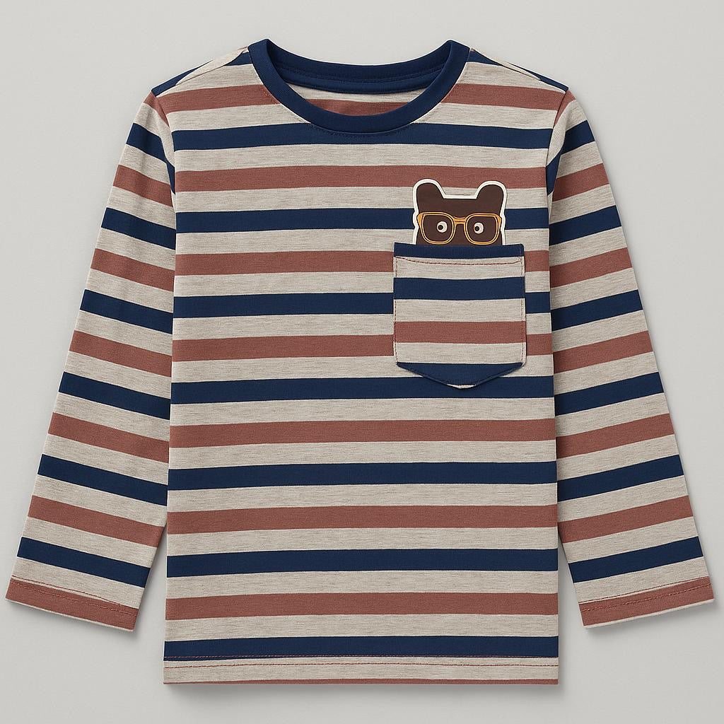 Gee Jay Boys Striped Long Sleeve Tee – Bear in Pocket