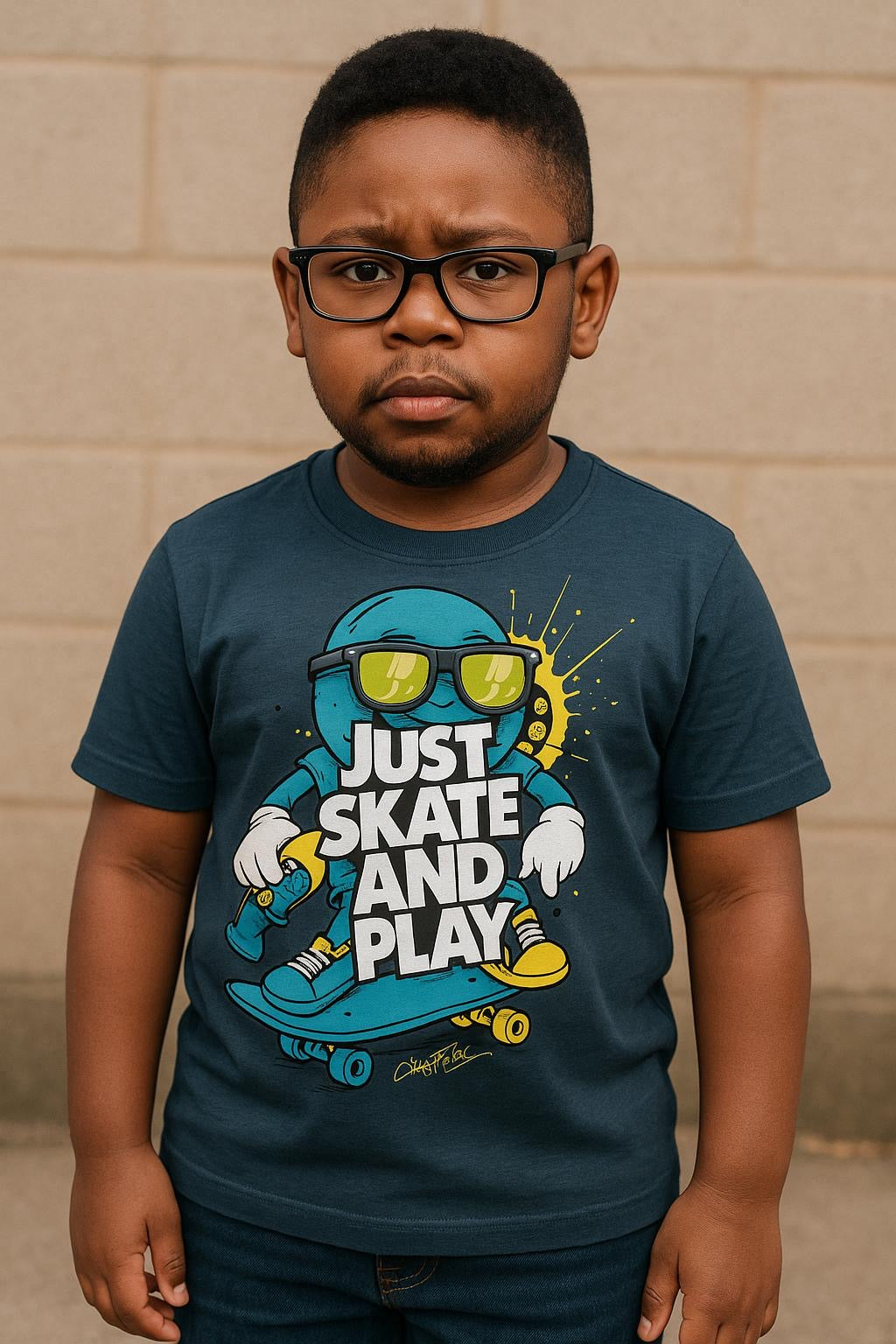 Just Skate and Play Kids T-Shirt – Deep Teal Blue | Cool Skater Graphic Tee