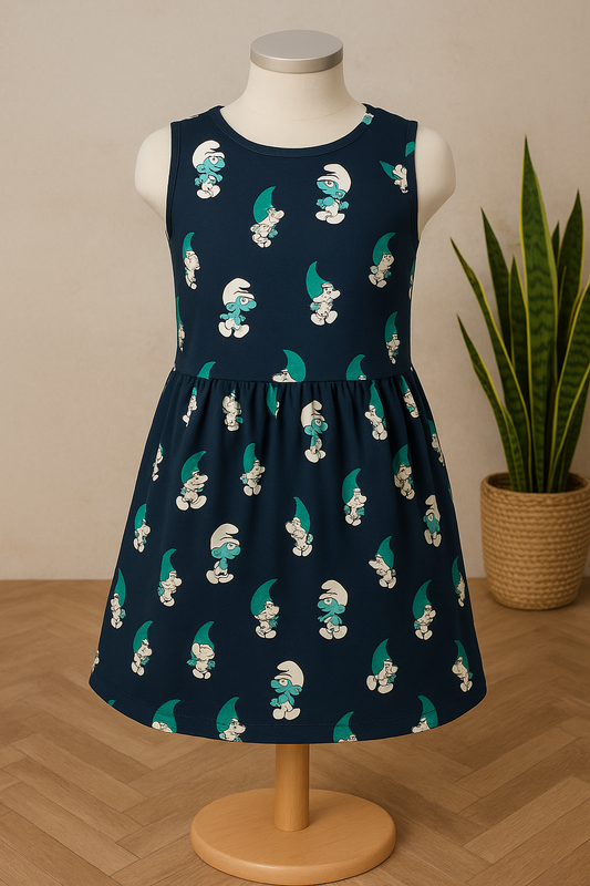 NEXT Smurf Print Sleeveless Dress – Navy | Girls’ Cartoon Character Dress