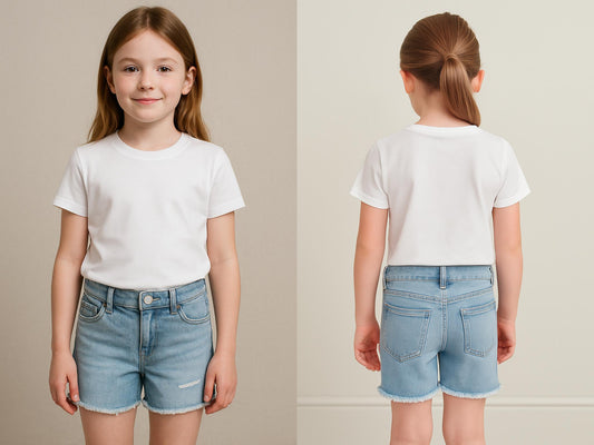 Light Blue Wash Denim Frayed Hem Shorts