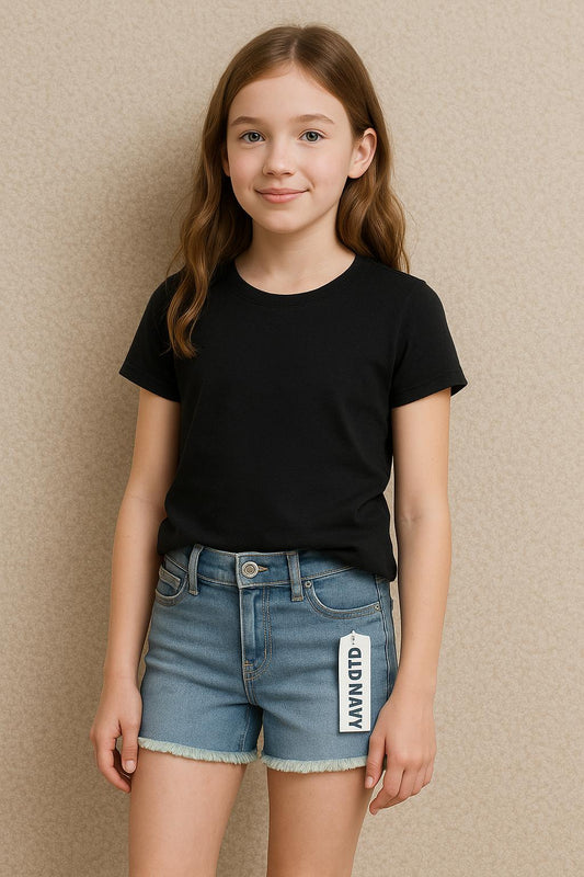 Light Blue Wash Denim Frayed Hem Shorts