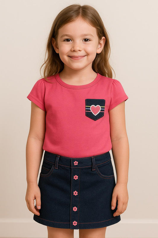 Limited Too Girls' Heart Pocket Tee & Denim Skirt Set