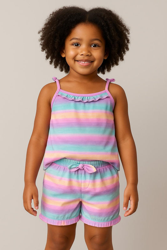 Girls’ Rainbow Stripe Summer Two-Piece Set
