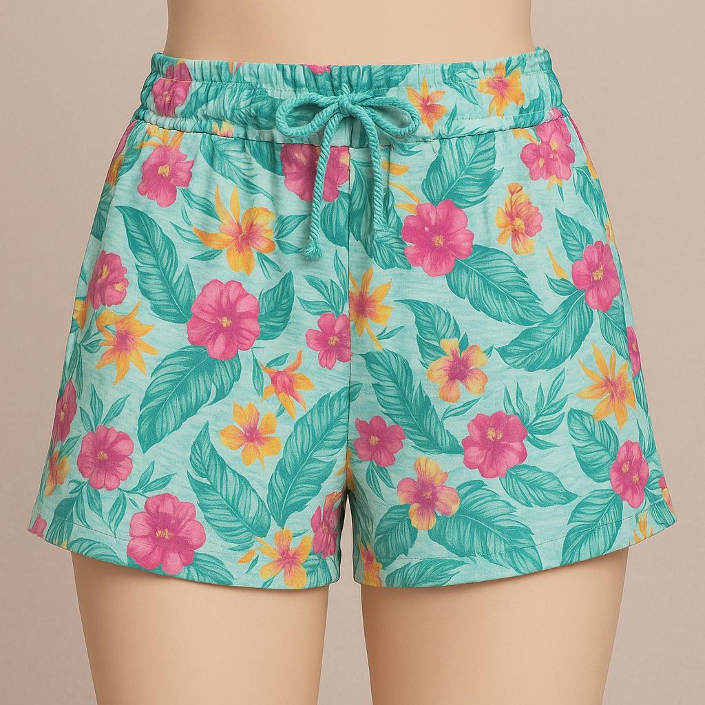 Girls' 2-Pack Summer Shorts Set – Solid Pink Tropical Floral Print