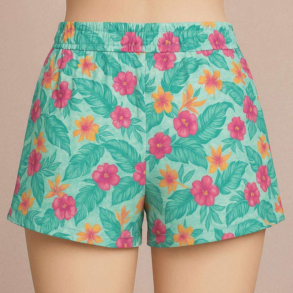 Girls' 2-Pack Summer Shorts Set – Solid Pink Tropical Floral Print