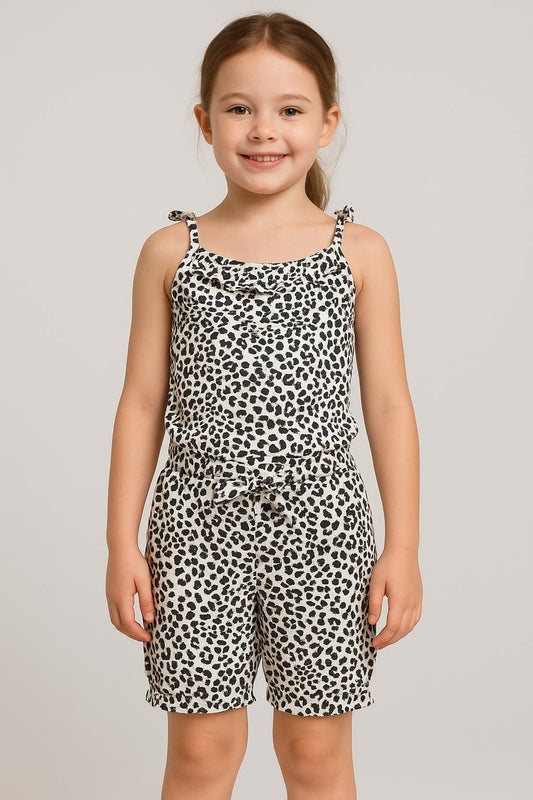 Leopard Print Girls' Summer Short Set