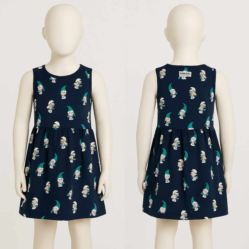 NEXT Smurf Print Sleeveless Dress – Navy | Girls’ Cartoon Character Dress