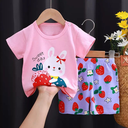 Colorful Summer Children's Short-Sleeve Shorts Set, Pure Cotton T-Shirt, Thin Style for Boys and Girls, New Children's Clothing 2026 kids set