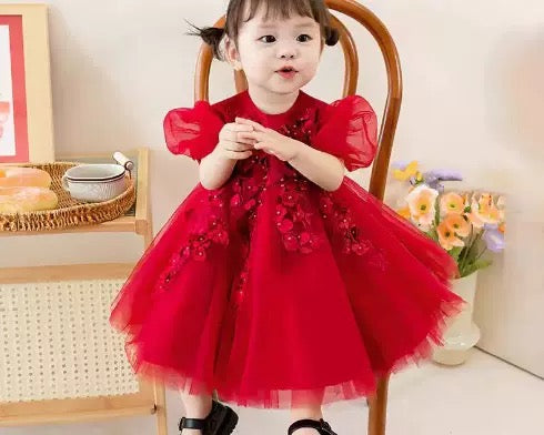 Girl Baby Girl One-Year-Old Dress Princess Style High Waist Ball Dress Baby's Birthday Wedding Dress Flower Children's Party Dress