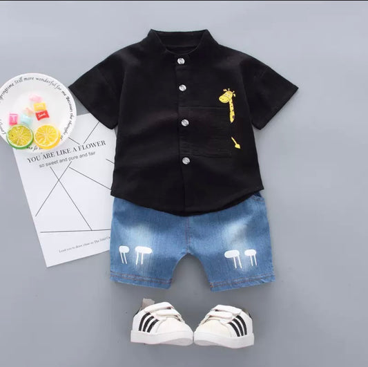 Foreign Trade BabyBoy Two piece Style Children's Clothing Summer New Style Small and Medium-Sized Boys' Cross-Border New Cartoon Shirts and Short Suits 2 Pieces