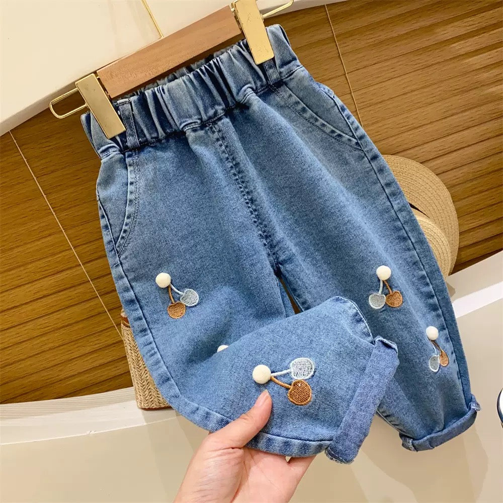 New Spring and Autumn Girls' Jeans Wide Leg Style Fashionable Trousers Loose Casual Pants Bottoms Denim Joggers