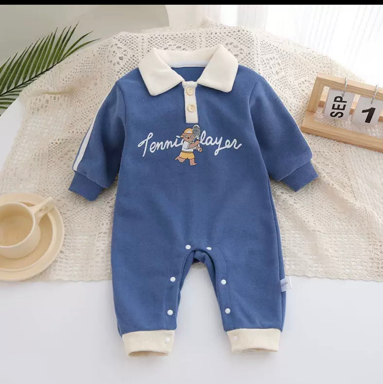 Baby Romper Tennis Player Long Sleeve Cotton Outfit Baby Clothes Spring Clothes Male Baby Handsome Body Clothes Newborn Outfit Super Cute Clothes Spring and Autumn