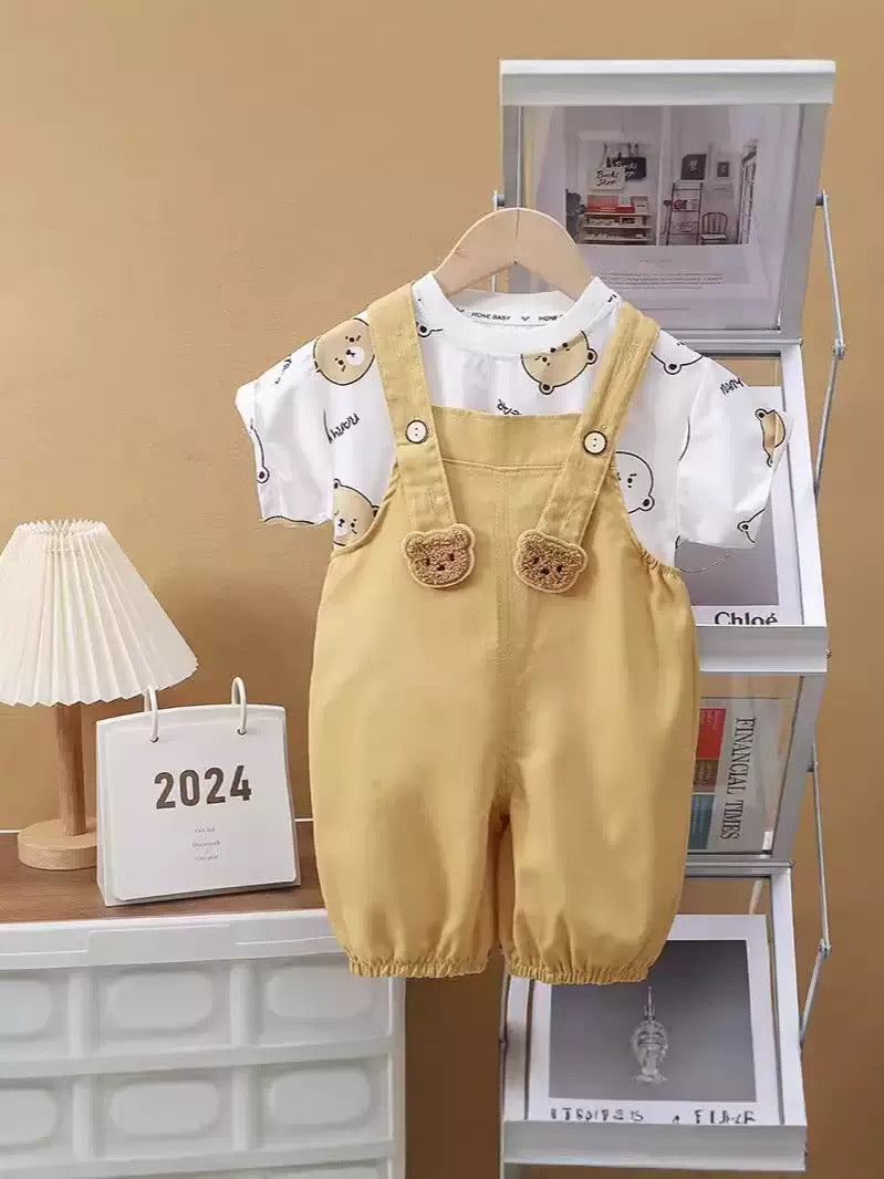 Children's Summer Style Overalls for Boys and Girls, Short-Sleeved Overalls Suit, Casual Thin Kidsren's Set Suspenders