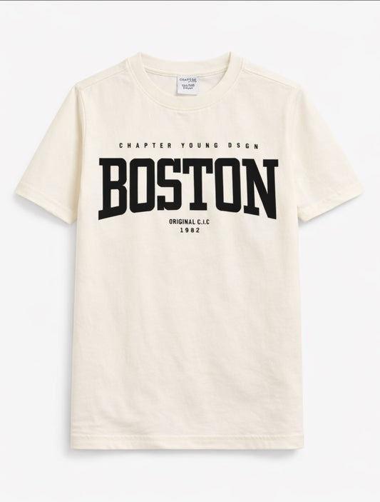 Unisex Kids Cream “Boston” Short Sleeve T-Shirt