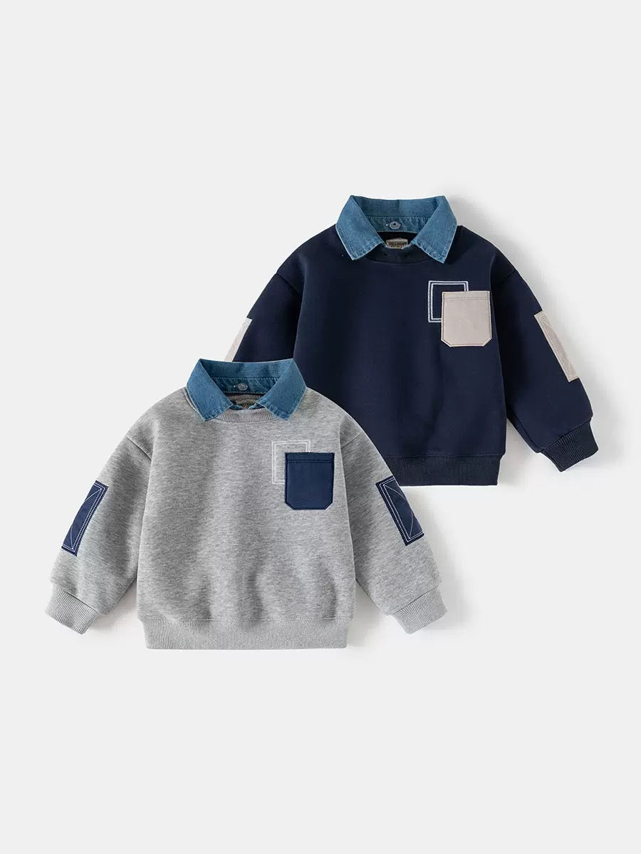 Children's Sweatshirt 2026 Autumn and Winter New English Style Kidsren's Clothing Boys' Velvet Jacket Baby Tops Trendy Wholesale Pocket Spring