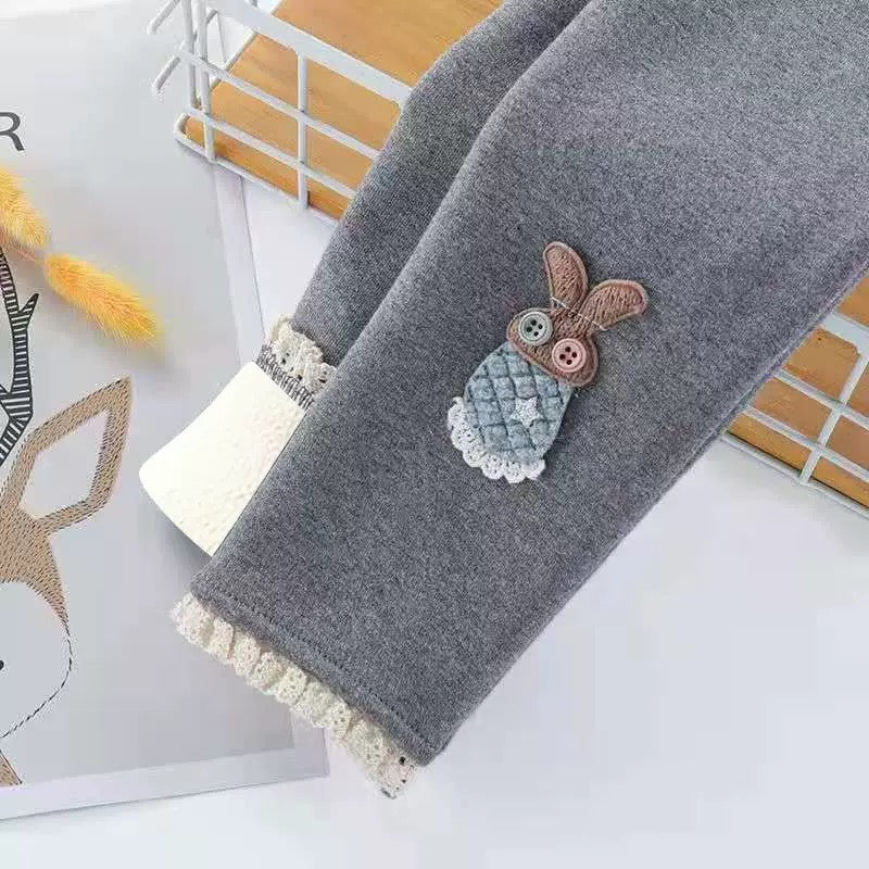 Girls' fleece-lined Leggings Autumn and Winter Children's Warm Outer Wearing Western Style Baby One-piece Fleece Cartoon Warm Pants Spring