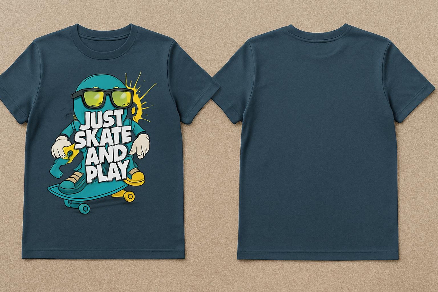 Just Skate and Play Kids T-Shirt – Deep Teal Blue | Cool Skater Graphic Tee