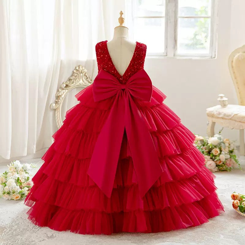 Cross-border girls dress puffy yarn cake skirt sequin stitching flower girl wedding evening dress high-end in stock wholesale Ball Dress Birthday Tulle Kids Bridesmaid