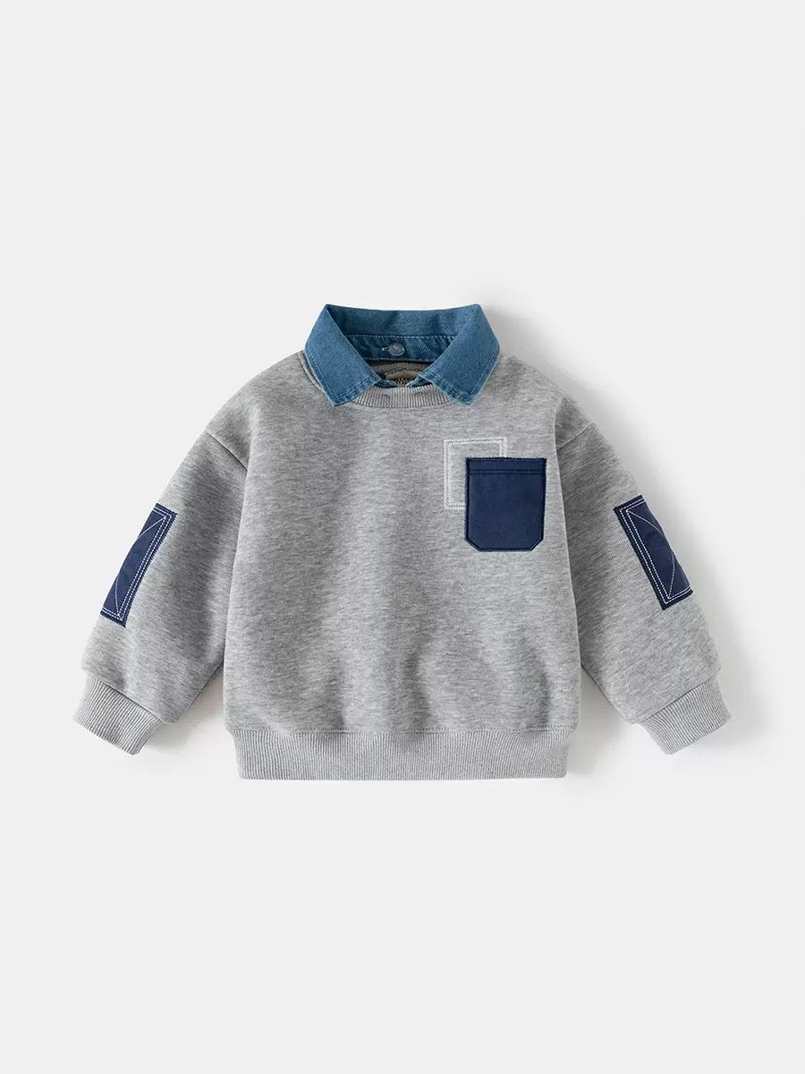 Children's Sweatshirt 2026 Autumn and Winter New English Style Kidsren's Clothing Boys' Velvet Jacket Baby Tops Trendy Wholesale Pocket Spring