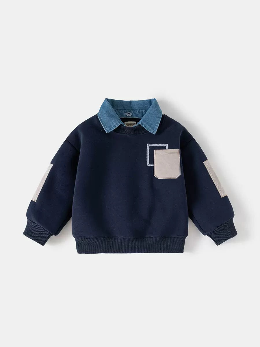 Children's Sweatshirt 2026 Autumn and Winter New English Style Kidsren's Clothing Boys' Velvet Jacket Baby Tops Trendy Wholesale Pocket Spring