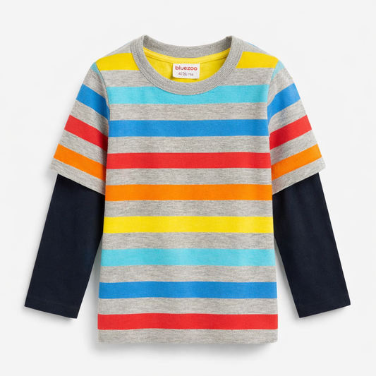 BlueZoo Boys Grey Multi-Stripe Long Sleeve T-Shirt