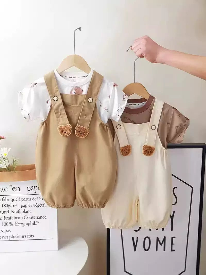 Children's Summer Style Overalls for Boys and Girls, Short-Sleeved Overalls Suit, Casual Thin Kidsren's Set Suspenders