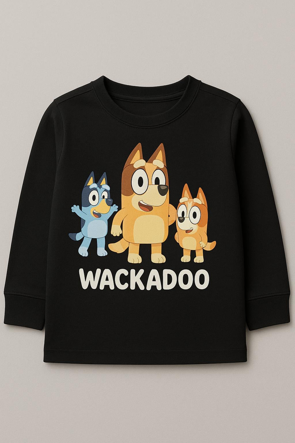 WACKADOO Long Sleeve Tee – Black | Kids Bluey Character Shirt