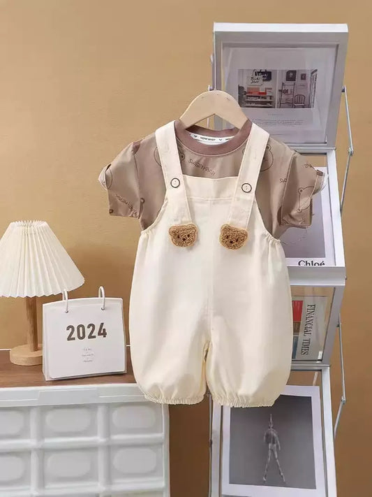 Children's Summer Style Overalls for Boys and Girls, Short-Sleeved Overalls Suit, Casual Thin Kidsren's Set Suspenders