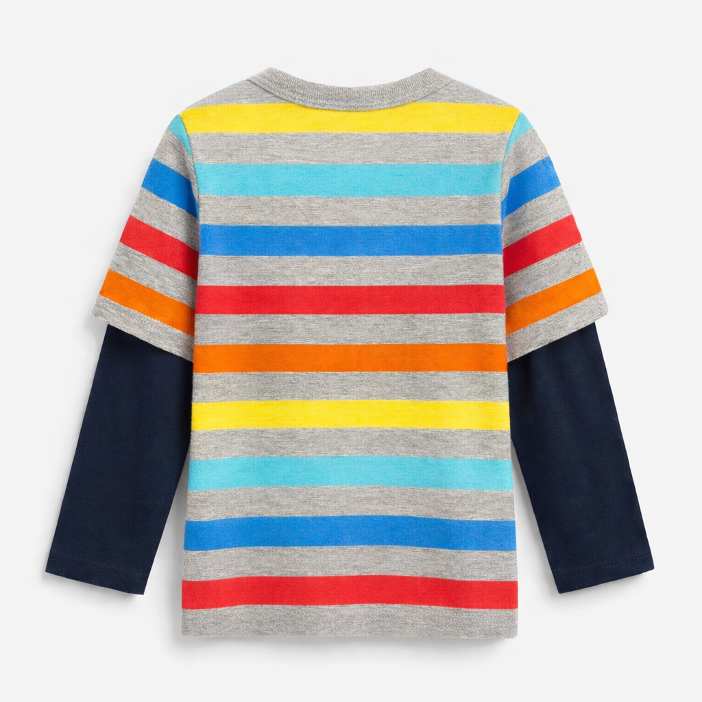 BlueZoo Boys Grey Multi-Stripe Long Sleeve T-Shirt