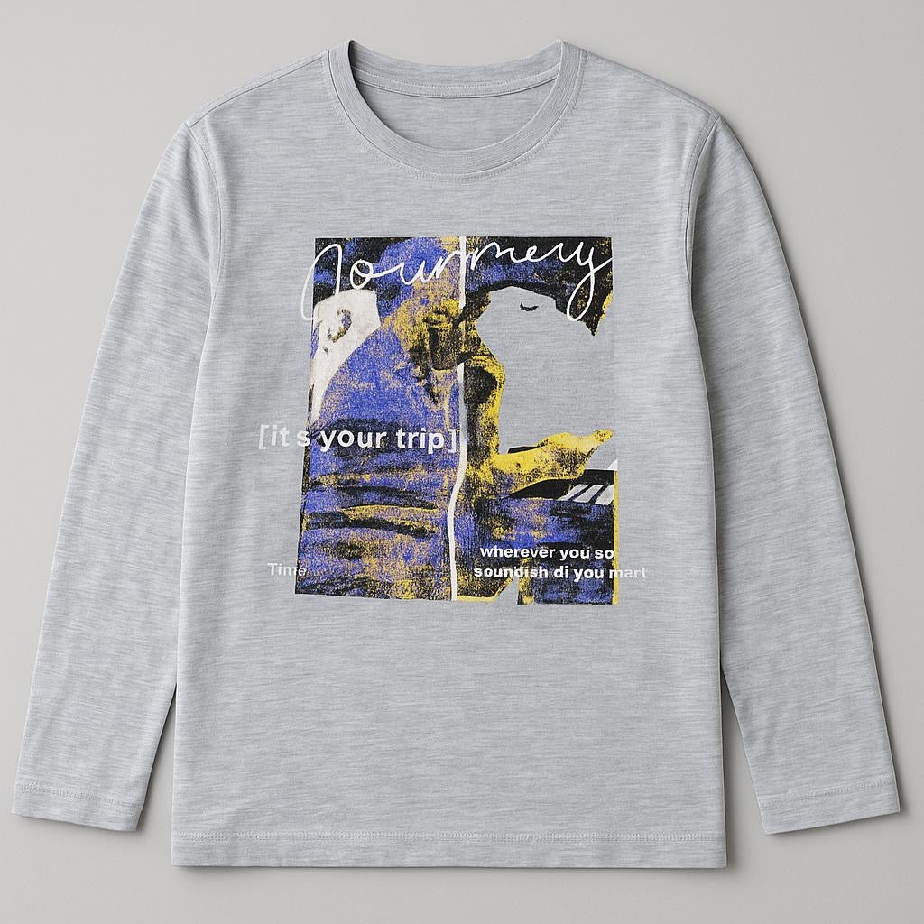 Astro “Journey” 2-piece Long Sleeve Tee – khaki & Heather Grey | Boys Graphic Adventure Shirt