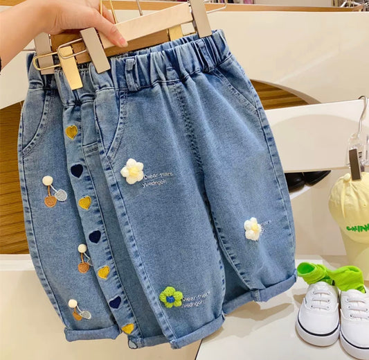 New Spring and Autumn Girls' Jeans Wide Leg Style Fashionable Trousers Loose Casual Pants Bottoms Denim Joggers