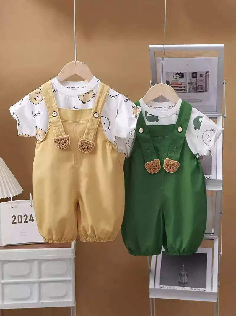 Children's Summer Style Overalls for Boys and Girls, Short-Sleeved Overalls Suit, Casual Thin Kidsren's Set Suspenders