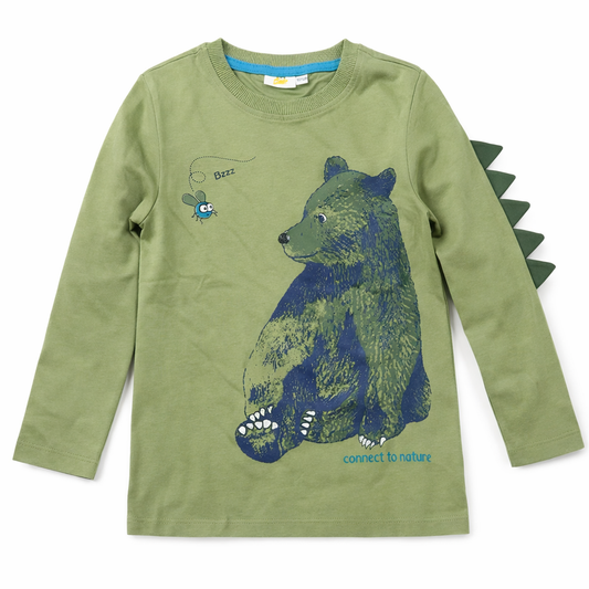 Kids Dinosaur Bear Long-Sleeve T-Shirt – Olive Green