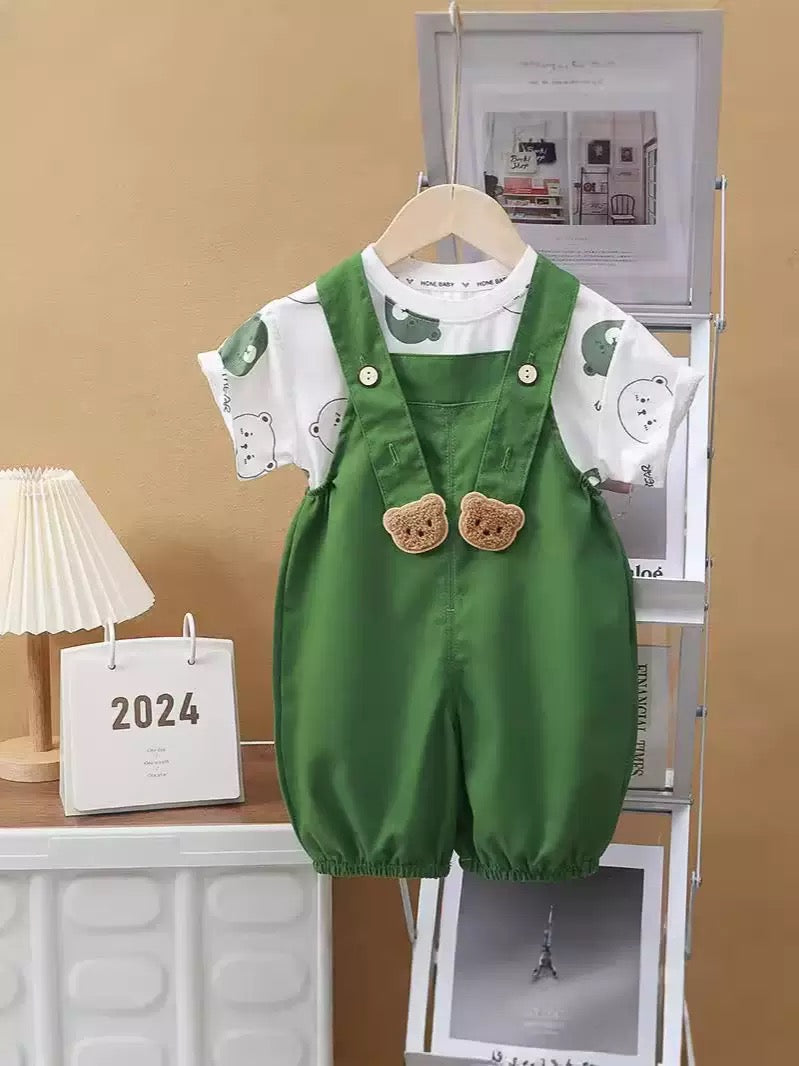 Children's Summer Style Overalls for Boys and Girls, Short-Sleeved Overalls Suit, Casual Thin Kidsren's Set Suspenders
