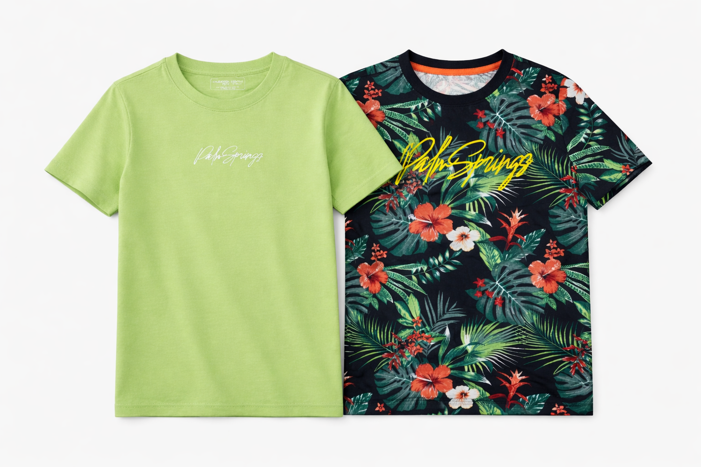 Palm Springs Kids T-Shirt 2-Pack – Green & Tropical Print