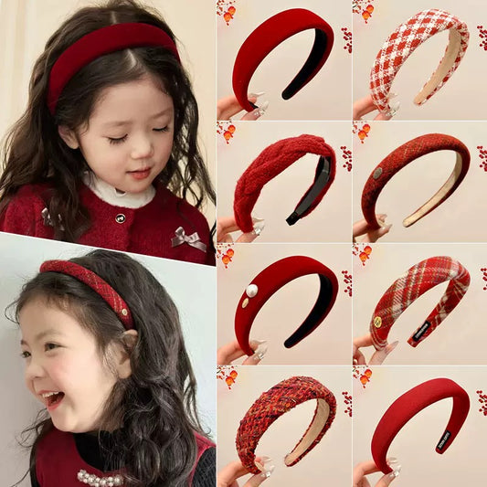 Children's New Year Red Headband 2026 New Style Non-Tightening Hairband for Little Girls Versatile Hairpin Hair Accessory Hair Tie Handmade