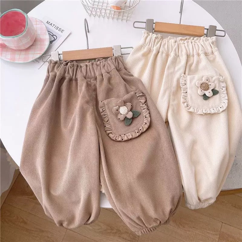 Girls' Pants New Style 2026 Spring Fashion Trendy Sports Casual Jogger Pants with Heart Embroidery for Little Girls