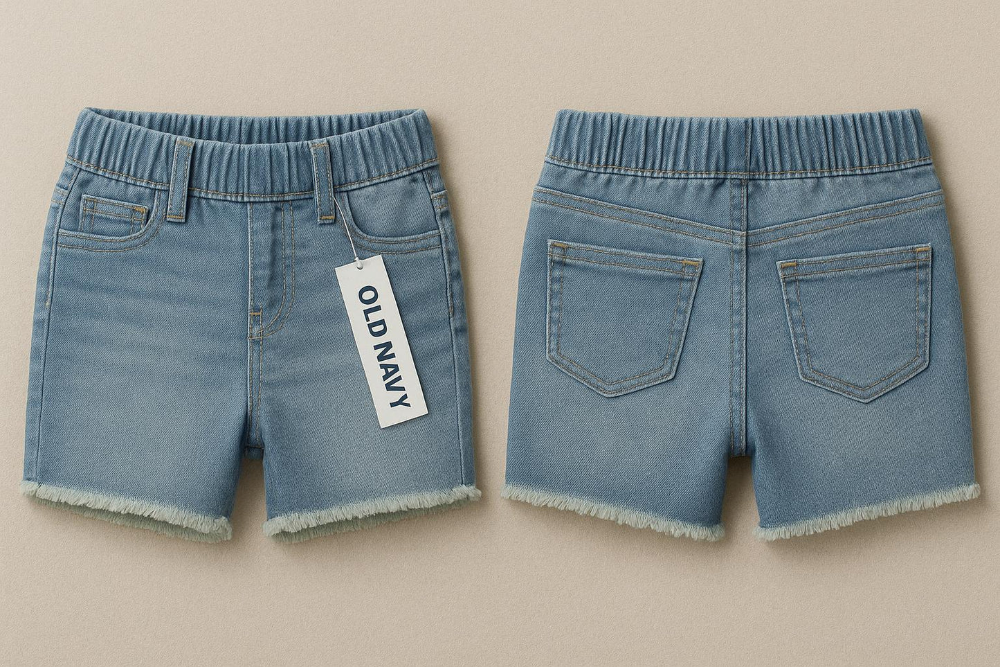 Light Blue Wash Denim Frayed Hem Shorts