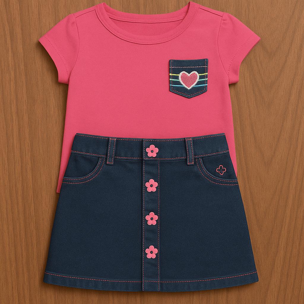Limited Too Girls' Heart Pocket Tee & Denim Skirt Set